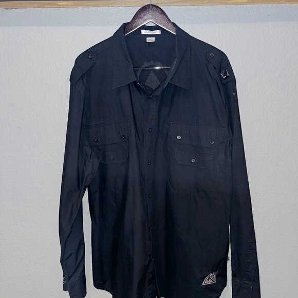 ARTFUL DODGER Men's Black Embroidered Streetwear Button Front Shirt - EUC - 4XL - Picture 1 of 16